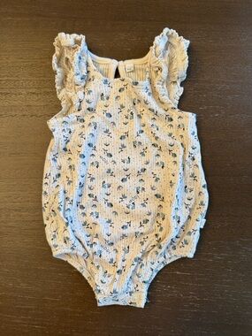 Mori Baby Floral Frilled Ribbed Bloomer Romper